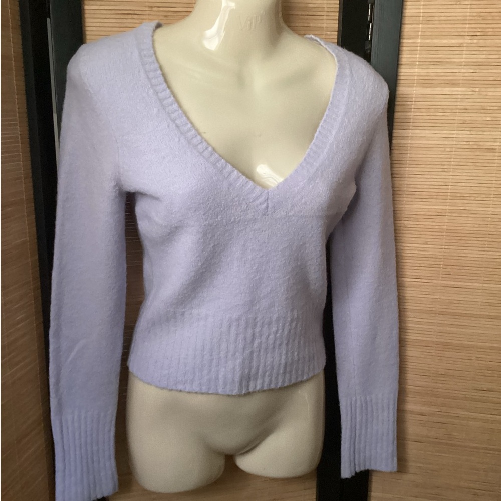 💗 Vintage Y2K EXPRESS Crop Sweater XS purple v-neck wool blend lavender low cut